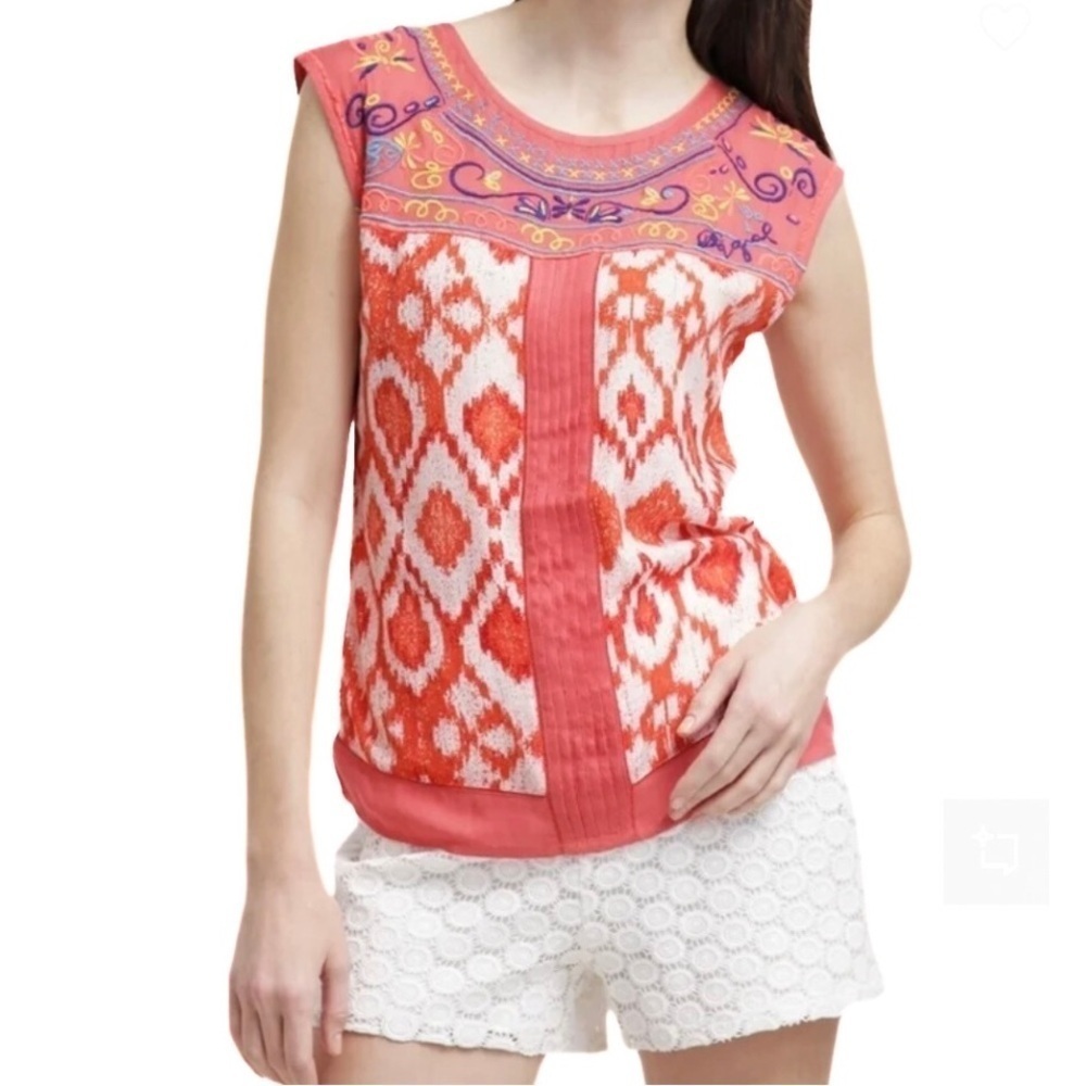 Desigual Pink/Cream Patterned Embroidered Bright Boxy Tank Top Size Small